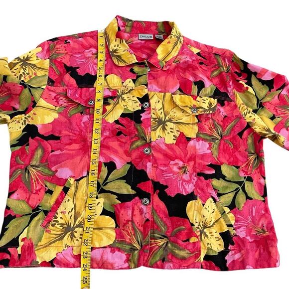 Chico’s Floral Print Jacket Button Front Linen Cotton Blend Pink Floral Sz 3 - Picture 8 of 9